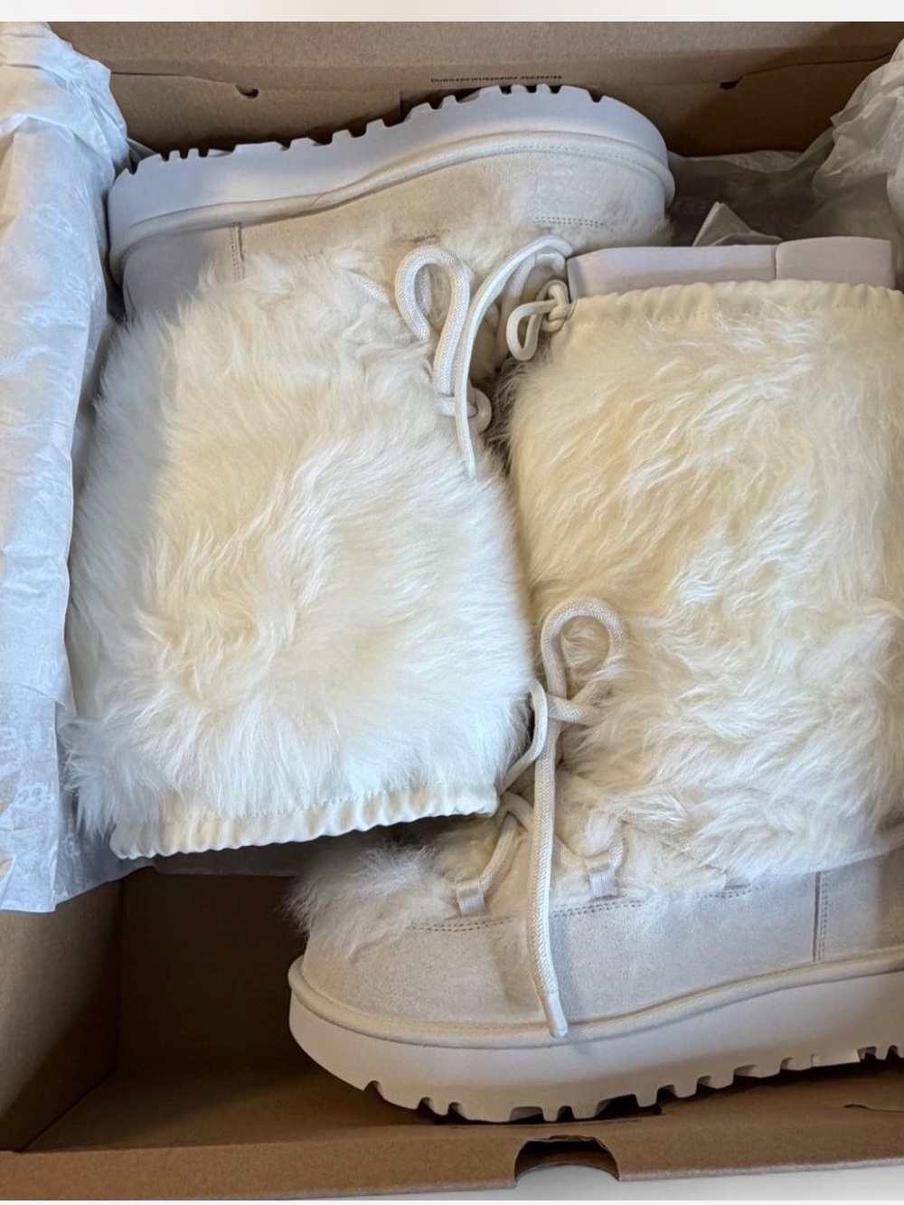 UGG Women's Cream Faux Fur Lace-Up Winter Boots